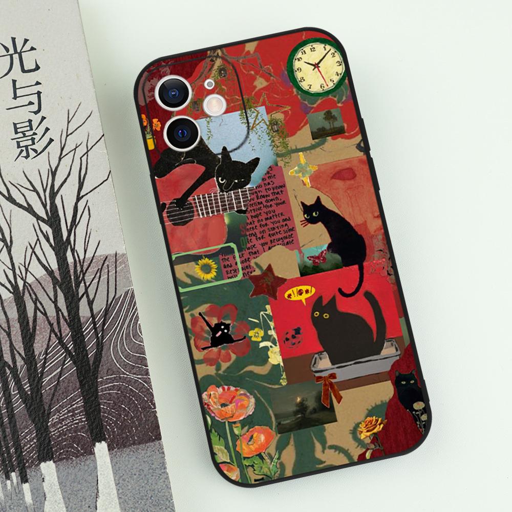 Funny Cartoon Black Cat Phone Case For iPhone 17 Air 16 E 15 14 13 12 11 Pro Max Plus Mini SE 2020 2022 Shockproof Cover Funda