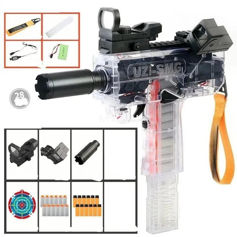 Electric Soft Bullet Continuous Firing UZI Toy Gun Submachine Model Shooting Pistol Blaster for Adults Boys Outdoor CS Games