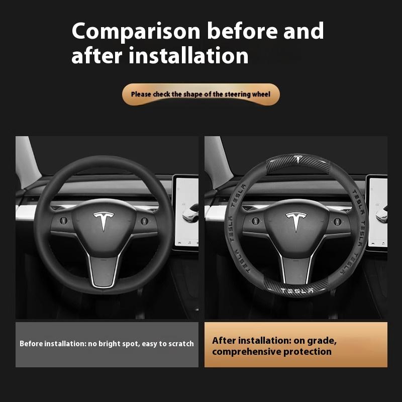 AAAIU1 Car Carbon Fiber Leather Anti-Slip Steering Wheel Cover For Tesla Cybertruck Beast Roadster Model 3 Model Y Model S Model X