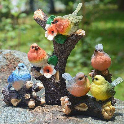 Decoration Fairy Garden Lifelike Bird Statue Kingfisher Figurine Sparrow On Branch Animal Sculpture