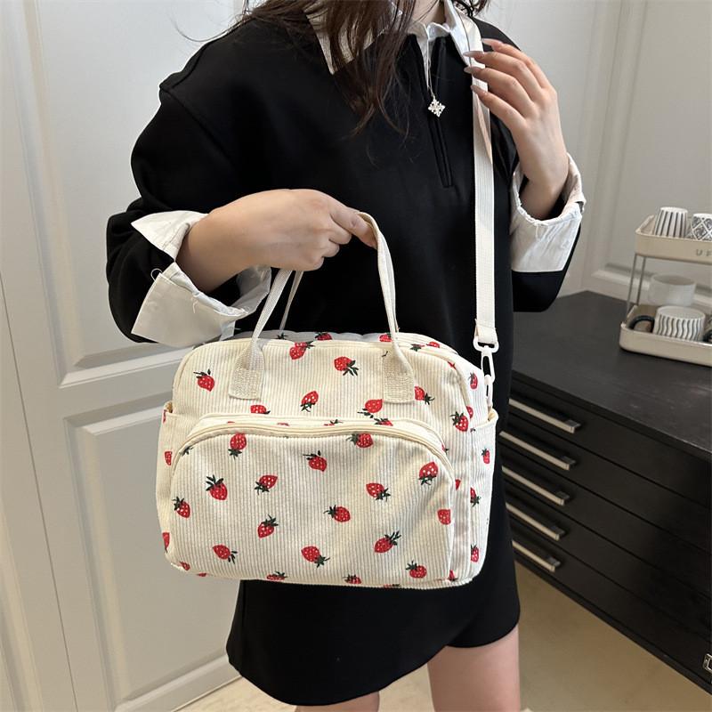 Corduroy Mini Crossbody Bag For Women With Strawberry Pattern Lightweight Shoulder Bag For Casual Outings