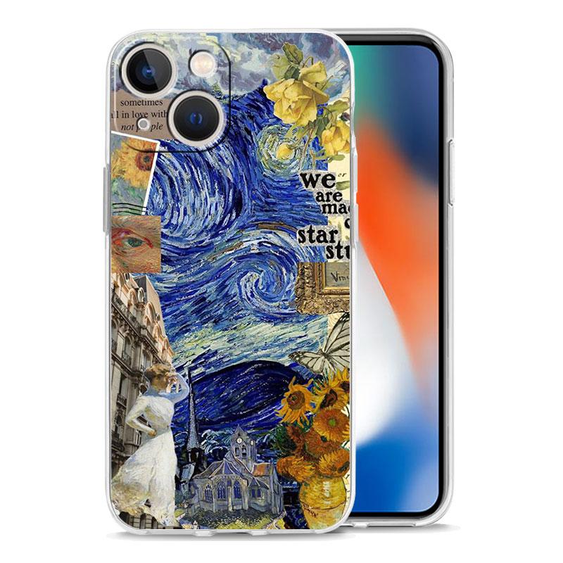 Phone Case For iPhone 15 14 13 12 Mini 11 Pro Max XS X XR 7 8 Plus Clear Shockproof Silicone TPU Cover Starry sky van gogh art