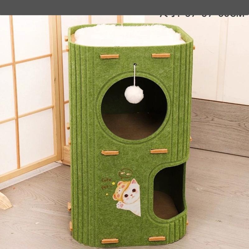 Thickened Multi-layer Fold Eared Cat Bed Four Season Universal Household Felt Warm Cat House Three Floors Cats Climbing Frame Villa Excluding Mat