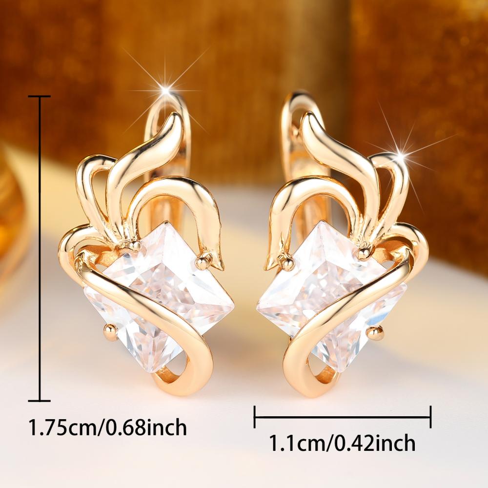 Elegant Gold Color Square Stud Earrings for Women Clear Zircon Geometric Jewelry Fashion Gift