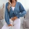Vintage Autumn Winter Loose V Neck Cardigan Solid Color Long Sleeve Sweater Knitwear Top