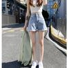 Women's Girls Summer Jeans Denim Shorts Loose Straight Crimping High Waist Thin Wide-leg Street Style All-match Pants Female