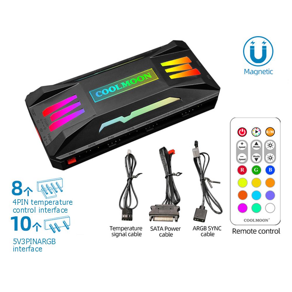 COOLMOON RGB Controller 4Pin PWM 5V 3Pin ARGB Cooling Fan Smart Remote Control for Computer PC Case Chassis Radiator