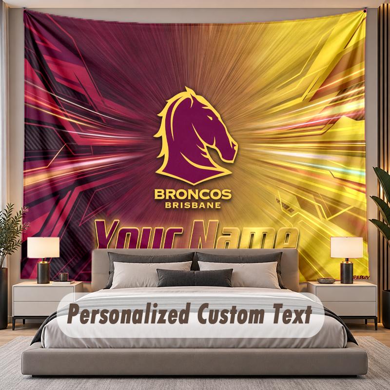 Custom Name Text Tapestry Brisbane Broncos Personalized Polyester Wall Tapestry For Bedroom And Room