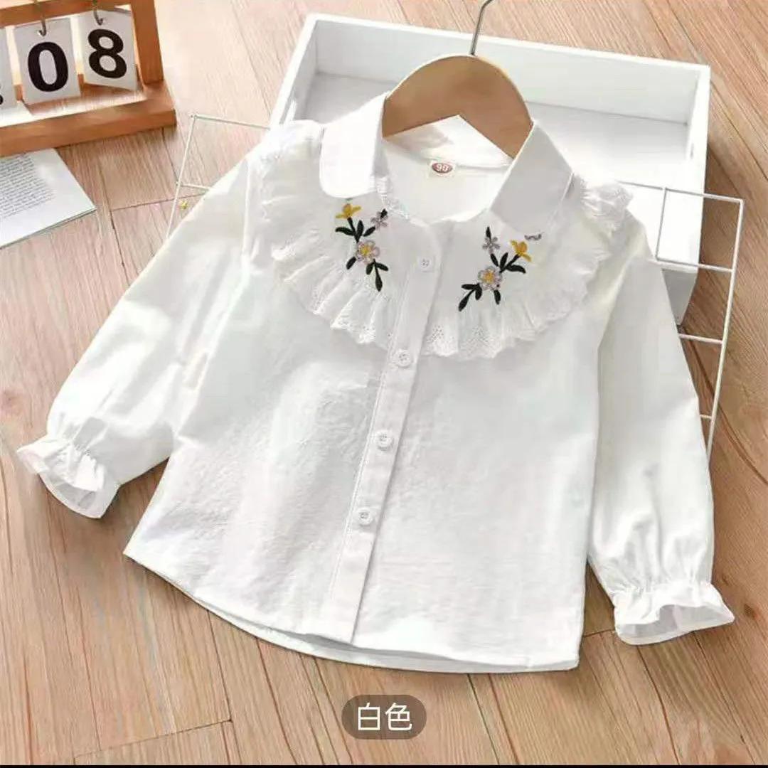 

Элегантная вышитая рубашка с длинными рукавами и оборками по краям для девочек, вышитый удобный топ 160 белый