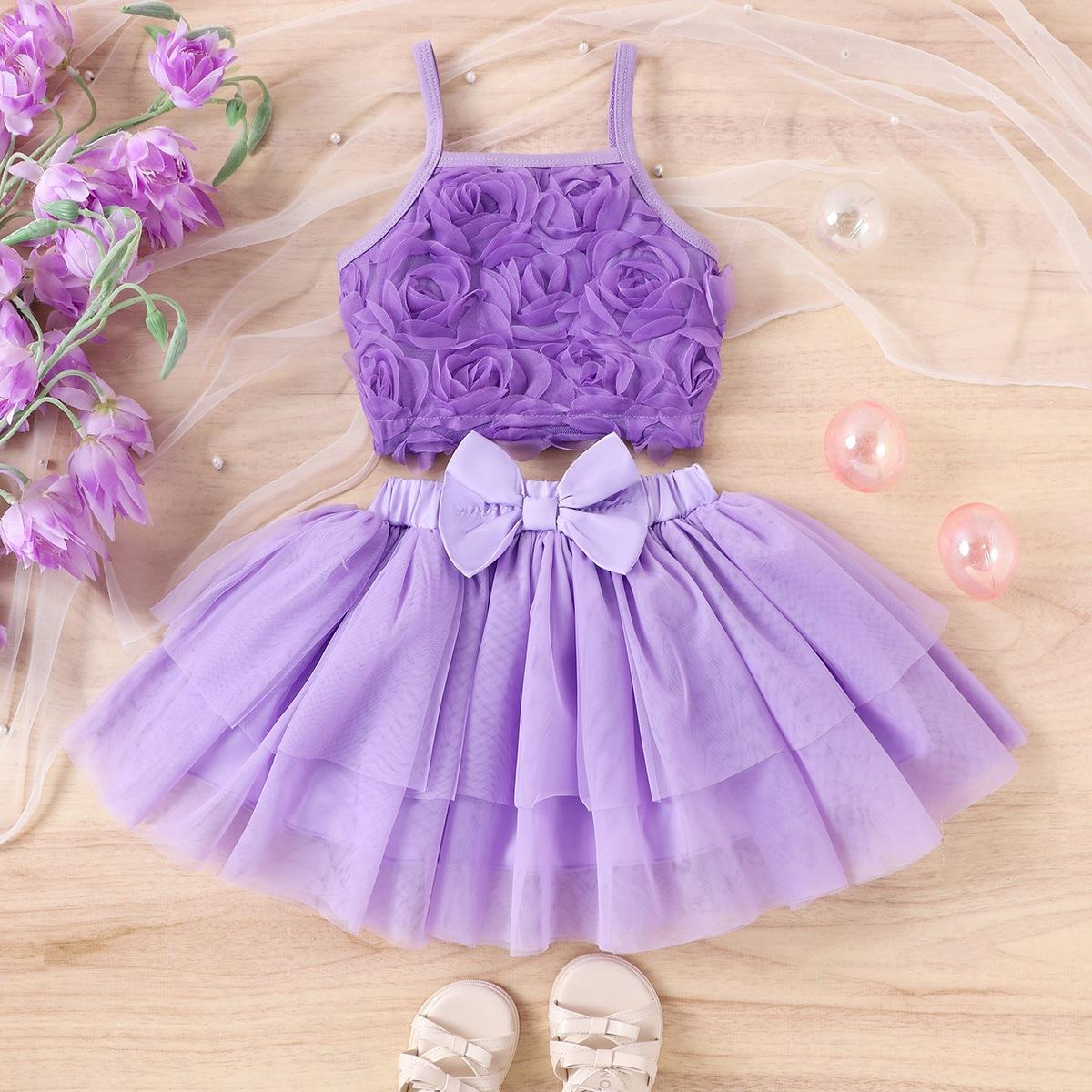 

Girls Fashionable Purple Outfit - Summer Children s Princess Turtleneck and Puffy Skirt Set 9-12m фиолетовый