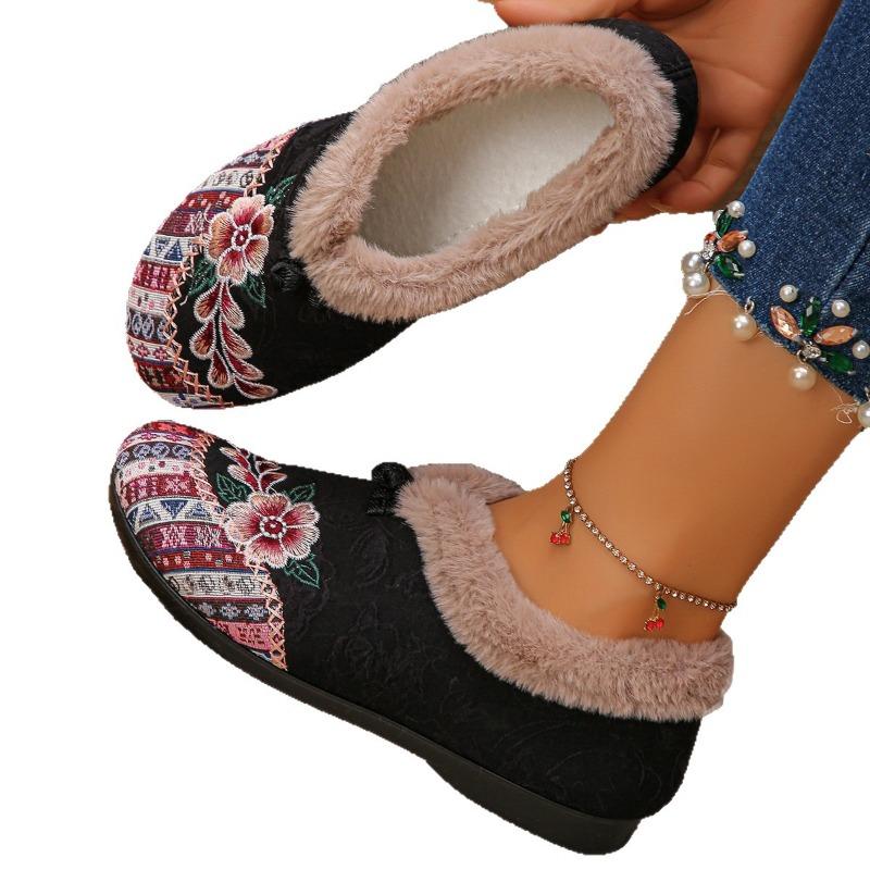 Women's Winter Ethnic Style Ankle-Length Snow Boots - Plus-Size, Fleece-Lined & Thickened, Warm & Comfortable