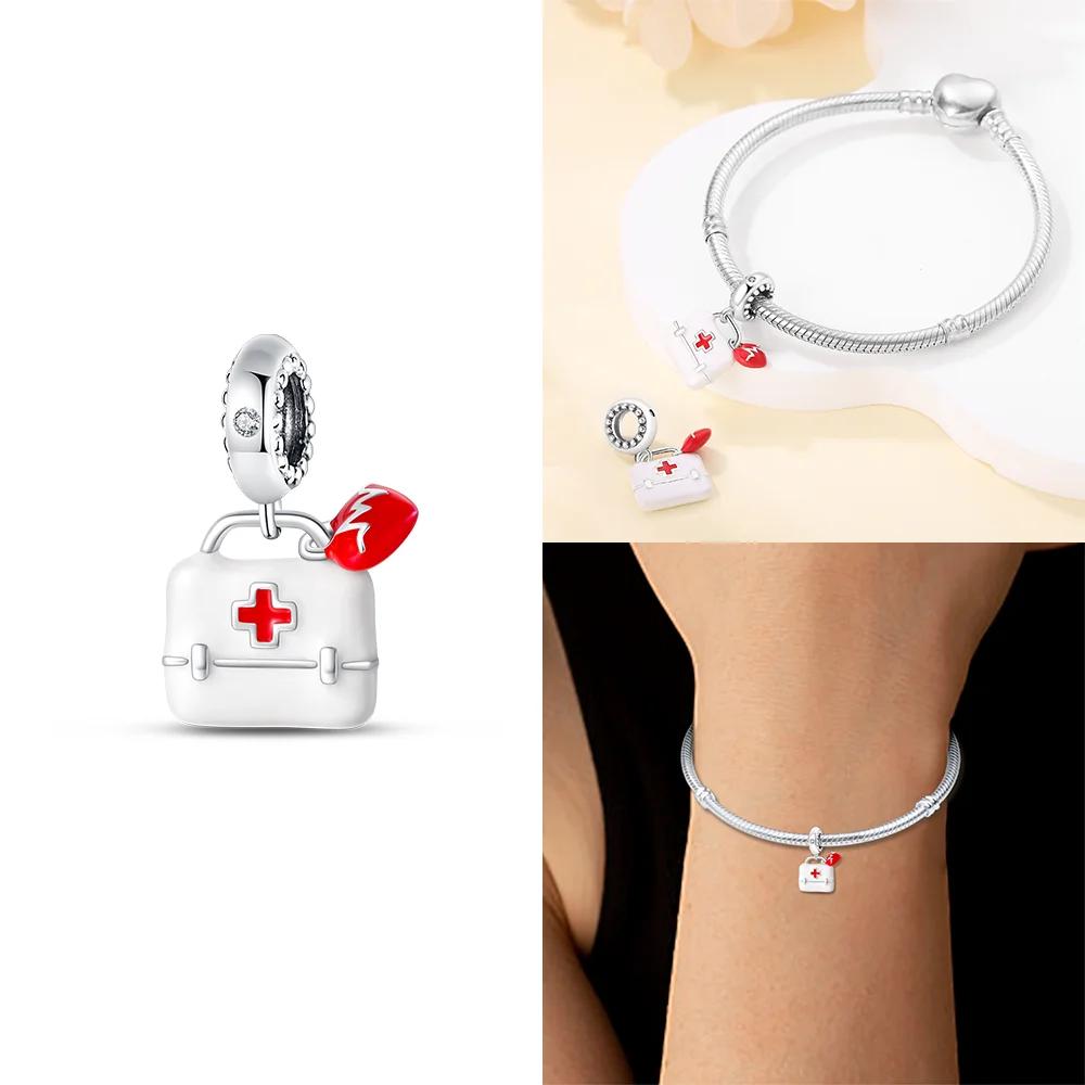 Copper Dental Medical Series Emergency Kit Nurse Hat Stethoscope Charms Pendants Fit Original Bracelets Diy Jewelry