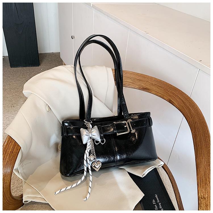 Belt Buckle Design Shoulder Satchels Bag For Women 2025 New In Luxury Designer Handbags Branded Fashion Totes With Pendant