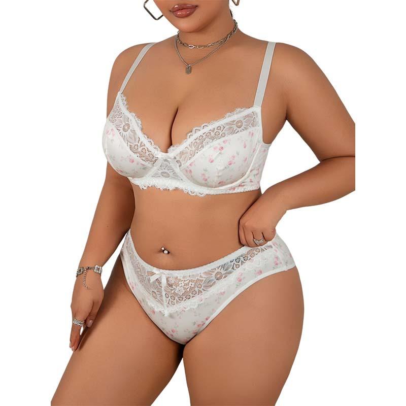 Evropská a americká květinová plus size sexy sada spodního prádla Pure Desire push-up sada podprsenky