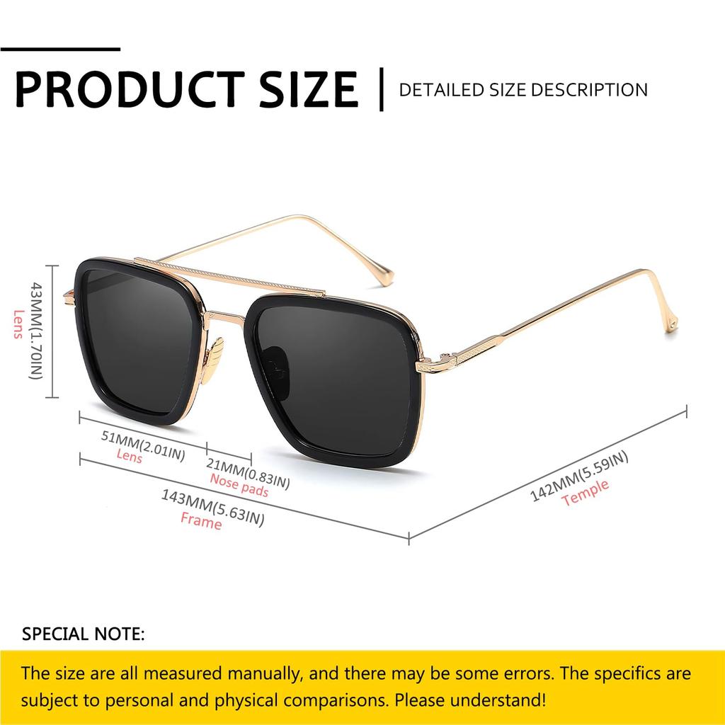 Retro Square Sunglasses for Men and Fashion Fine Metal Frame Trend Sunglasses [SHEEN KELLY] Women,