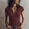 2026 Summer New Women's Knit Fabric Elegant Zipper Collar Short Sleeve Top