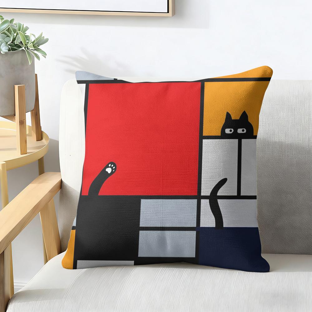 Abstract Painting Piet Mondrian Art Cushion Cover Natural Linen Organic Fabric Double-Sided Printing Breathable For Home Decor
