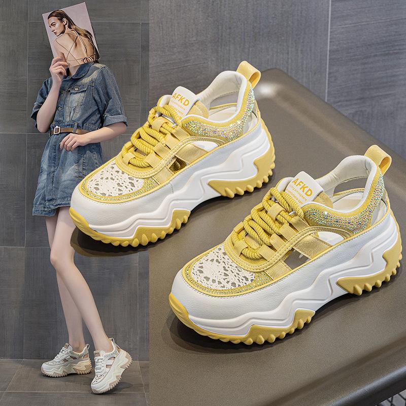 2025 summer new leather breathable casual trend women's shoes trend thick-soled versatile rhinestone sandals women