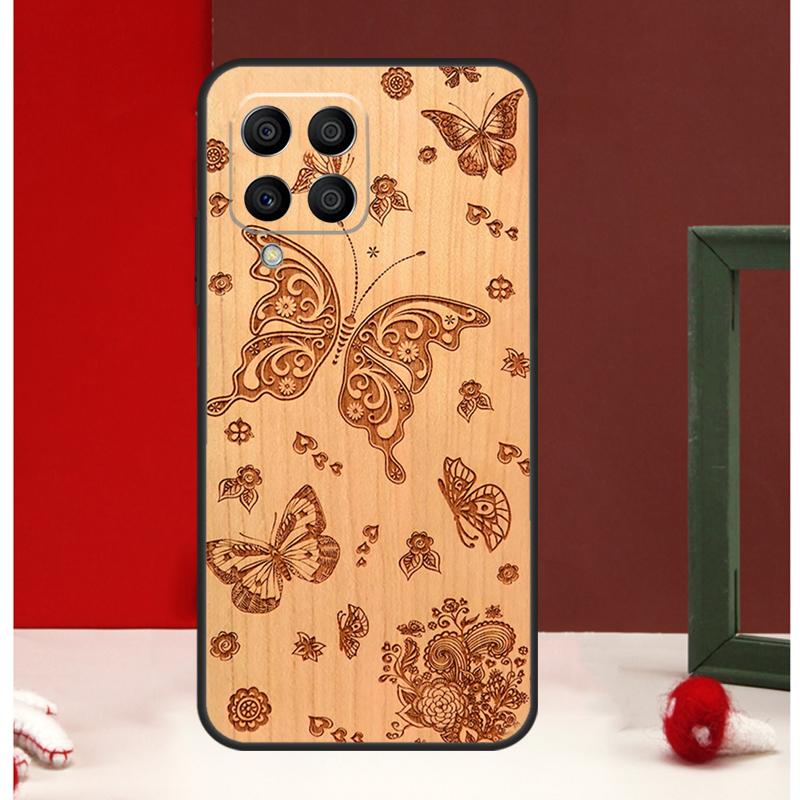 Wolf Bike Butterfly Wood Case For Samsung Galaxy M56 M36 M16 M31 M21 M13 M33 M53 M15 M35 M55 M12 M32 M52 M14 M34 M54
