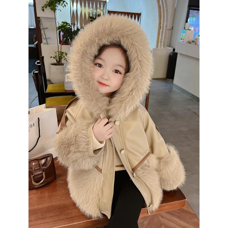 Girls' Autumn Winter Clothes Coat Baby Winter Fashionable Fleece-Lined Coat Little Girl Fur