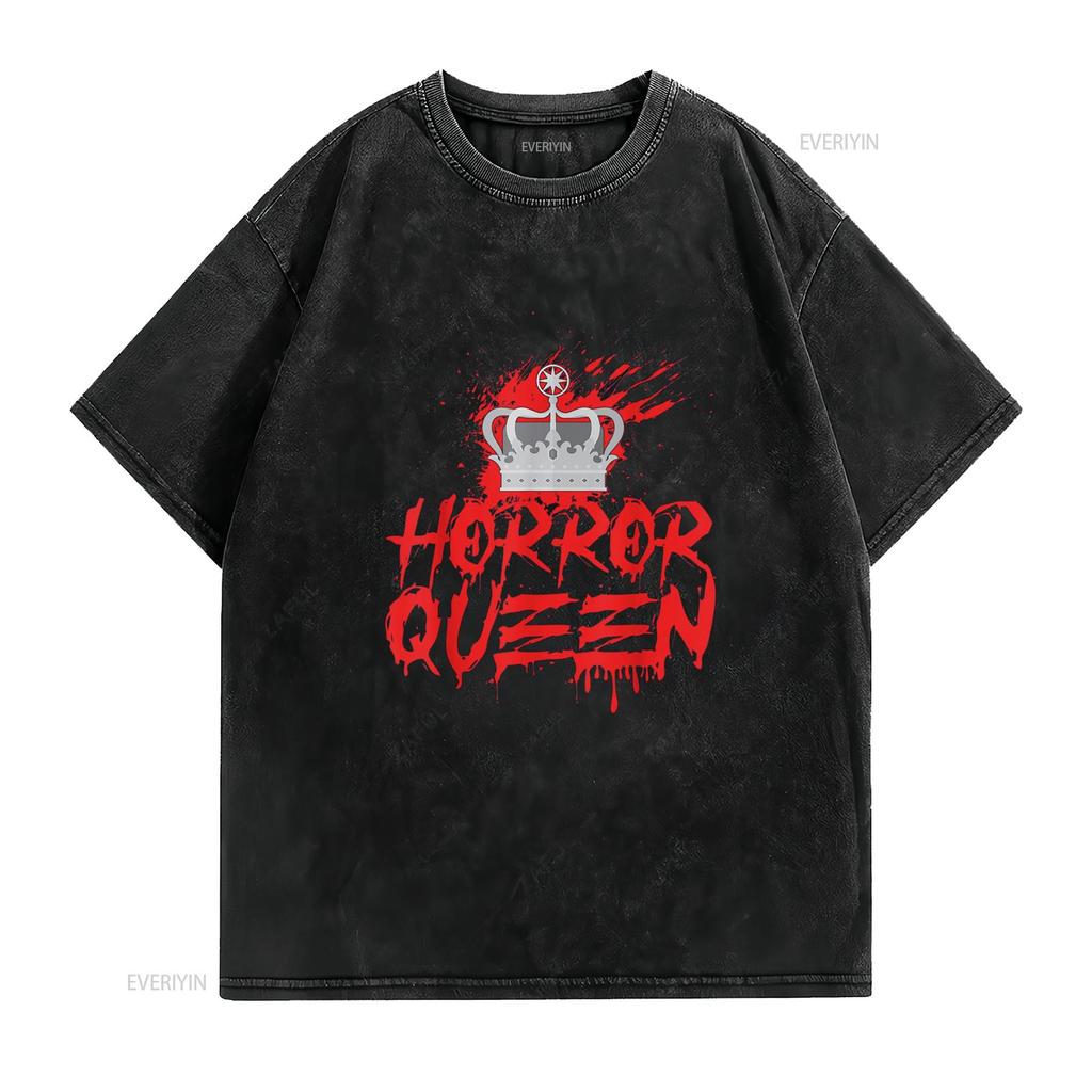Scary Horror Movie Blood Crown Queen T Shirt vintage Washed Comfortable Top For Everyday Wear Breathable Stylish Slightly