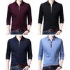 Camisa masculina de cor sólida, camisa de negócios com lapela, zíper, decote, manga comprida, pulôver, primavera, outono, slim fit, camiseta de trabalho