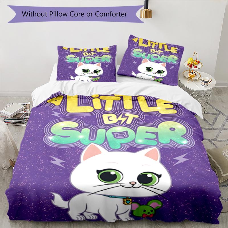 3pcs Super Kitties Adventures1 Design Cover Set - HD Printed Bedding with 1 Cover and 2 Pillowcases - Perfect for Home and Dorm Decor