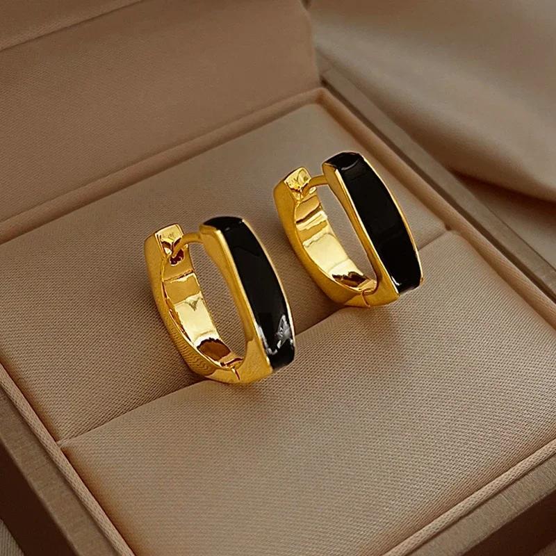 2024 New Trend Oil-dropping Geometric Square Earrings for Women Simple Retro Temperament Ear Buckle Luxury Jewelry Gift