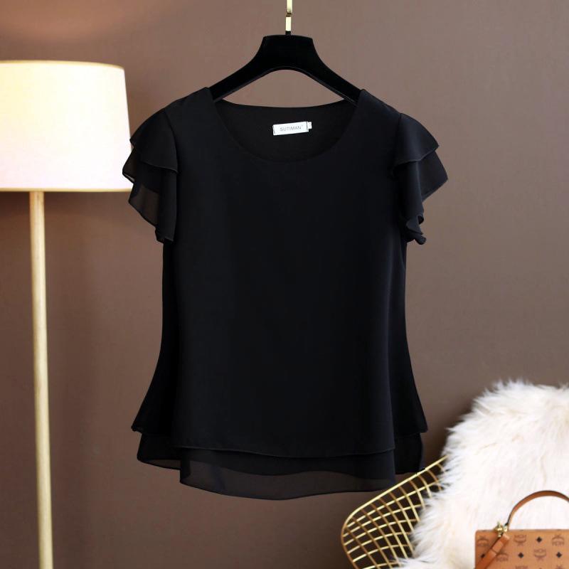 QICED Summer Short-sleeved Top, Women's Chiffon Shirt, Plus-size T-shirt, Loose and Stylish Mini Shirt, Women's Base Layer Shirt