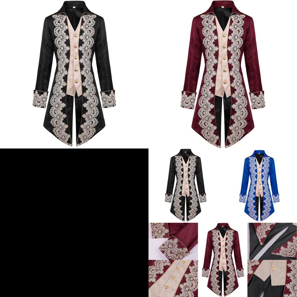 High-quality Polyester Steam Punk Jacket With Lace Details For Men
