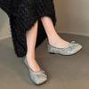 Xiaoxiangfeng Doudou Schuhe Silberne Ballettschuhe für Damen ~ Funkelnde kleine Lederschuhe ~ Mary Jane Einzelschuhe im Frühling und Sommer