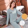 New Autumn Pajamas with Chest Pad Women Knitted Cotton Pajama Set Homewear Pijama Mujer Long Sleeve Casual Soft Female Sleepwear