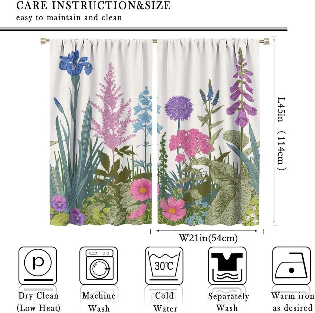 Rustic Flower Blackout Windows Curtains   Curtains Green Leaf Rod Pocket Vintage Floral Colorful Plant Herbs Wildflower Blossom B
