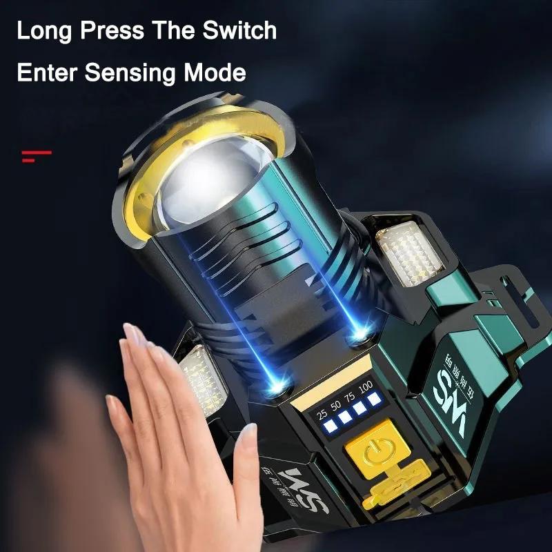 1PC Powerful LED Headlamp Motion Sensor Headlight 18650 Rechargeable COB Head Flashlights High Power Head Lamp Fishing Headlight