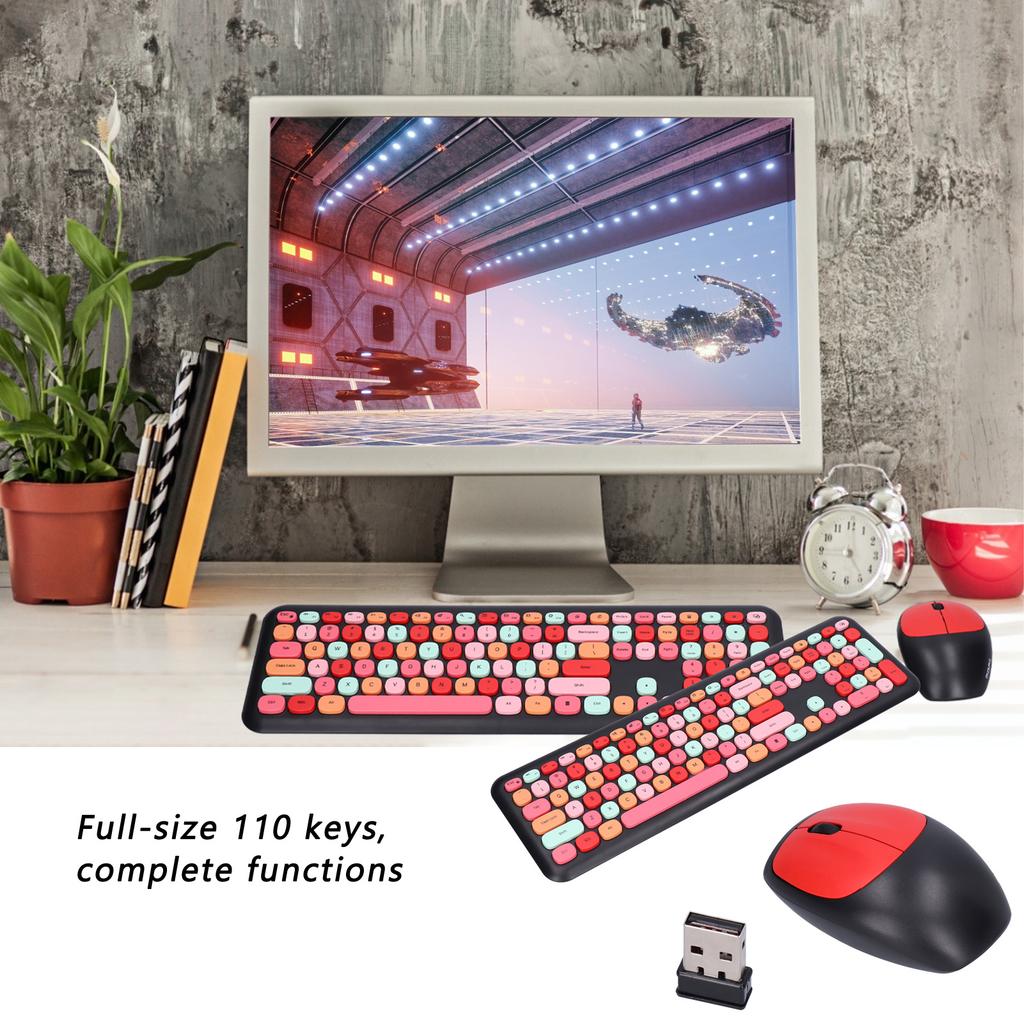 Keyboard Mouse Combo 2.4G Retro Multi Color Cover Wireless Keyboard and Mouse Set