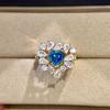 Exquisite Shiny Ring Light Luxury Fresh Unique High-end Blue Gemstone Heart-shaped Rings for Women Retro Feeling Wedding Jewelry