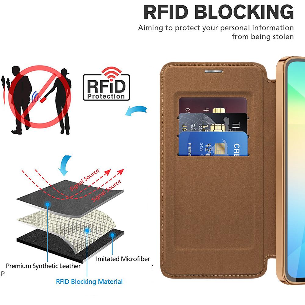 KEYSION Plating PU Leather Flip Wallet Case for Samsung A07 A06 A05 Cards Slots Magnetic Phone Back Cover for Galxy A05 A06 A07
