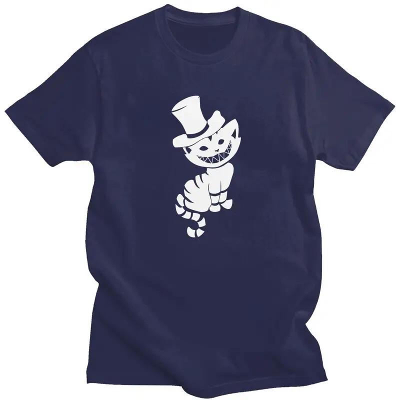 Alice in Wonderland Anime T Shirt Men 100% Cotton Tshirt Graphic Tees Short Sleeved Halloween Cheshire Cat T-shirt Slim Apparel