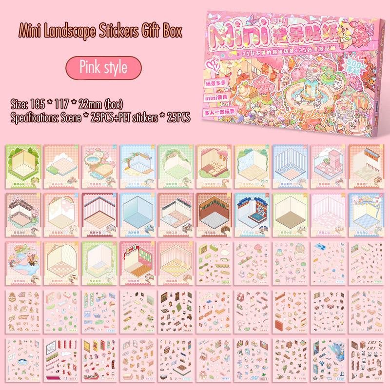 25 Scenes in 1Box Landscape Sticker Collection Box Cartoon Scene DIY Toy Game Festival Birthday Present Gift for Kid Girl Child