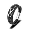 Bracciale Infinito Classico da Uomo Braccialetti Intrecciati Multistrato in Pelle per Donne Gioielli in Acciaio Inossidabile Nero Regali