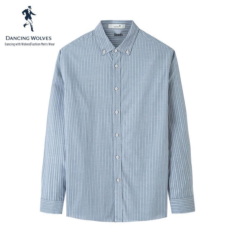 With Wolf Dance Men s Striped Pure Cotton Long Sleeve Casual Shirt XL