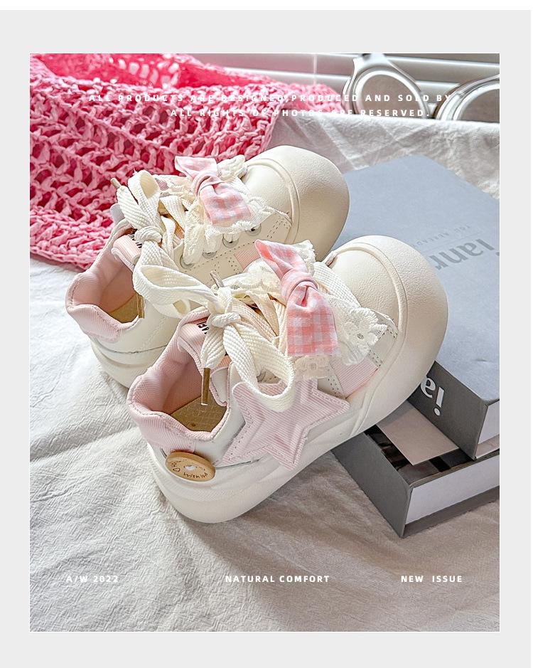 2025 New Little Girls' White Skate Shoes - Thick Soled Casual Sports Sneakers for Middle and Big Kids