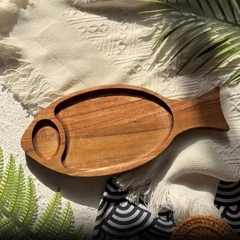 Natural Wooden Fish Dish Handmade Solid Wood Tray Tableware Bread Tray  Holiday Party