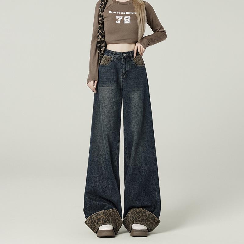 

Женские летние джинсы с широкими штанинами в стиле пэчворк с леопардовым принтом 3XL синий