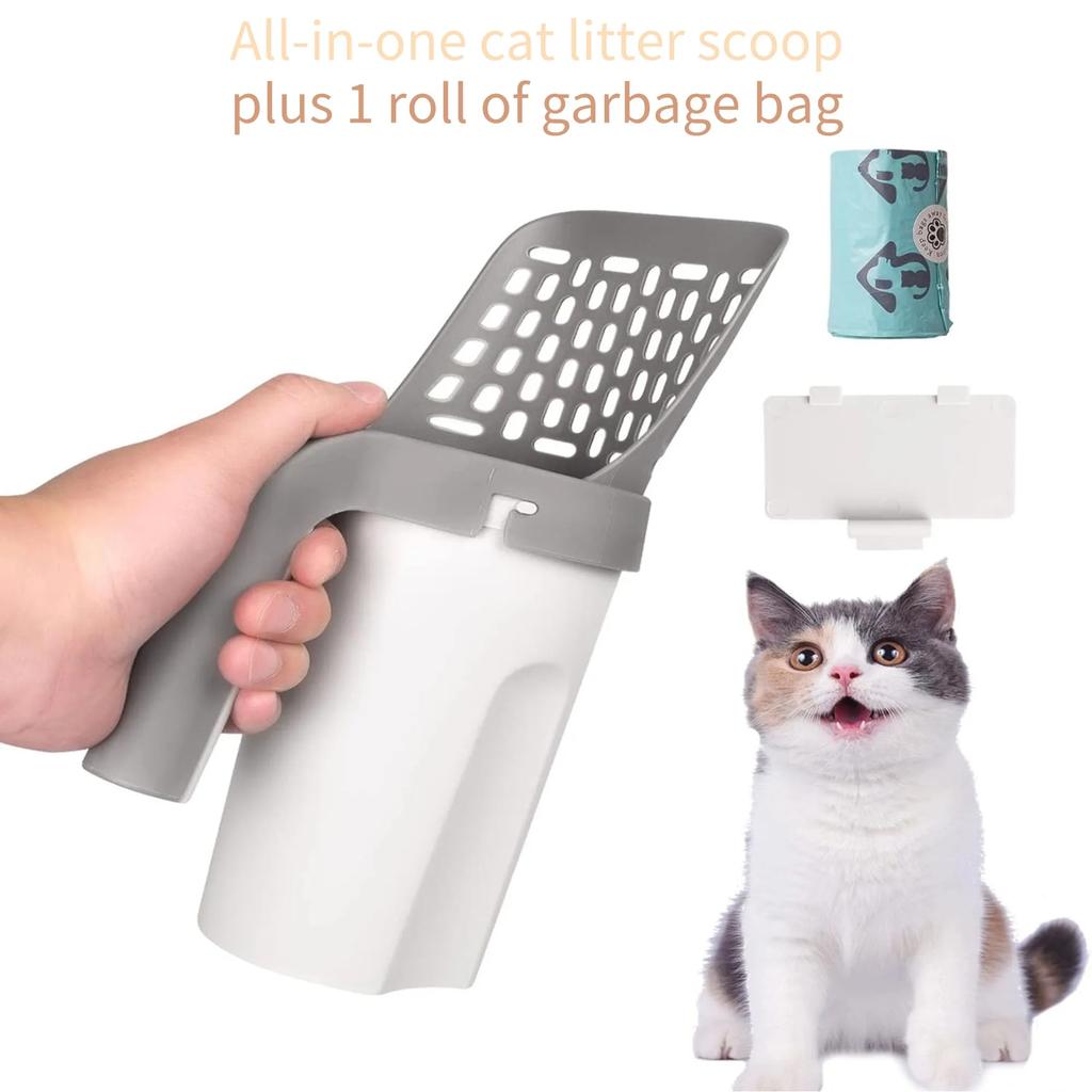 Cat Litter Scoop Shovel For Pet Filter Clean Toilet Garbage Picker Holder Integrated Detachable Pet Supplies with Refill Bag