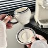 Nordic Style Retro Black Line Coffee Cups and Plates Retro Latte Cappuccino Americano Cups  Afternoon Tea Coffee Shop