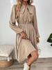 Elegant Pleated Skirt Dress with Bow Tie Collar and Puff Sleeves