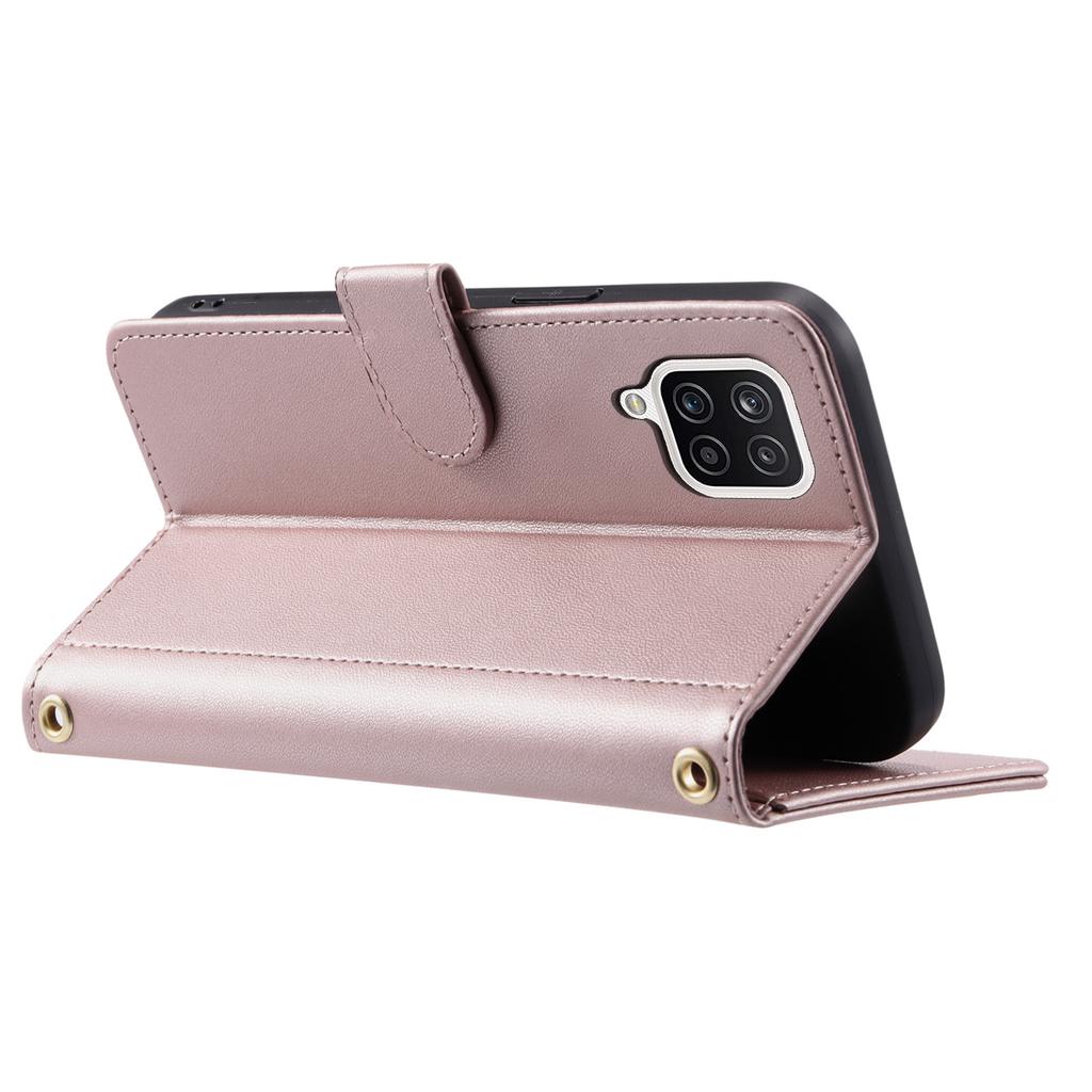 For Samsung Galaxy A12 Case Leather Wallet Flip Phone Cover with Shoulder Strap