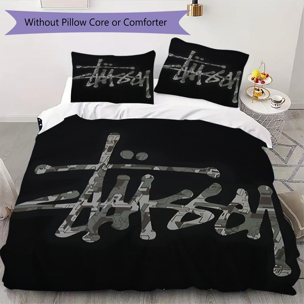Black Star Background Signature Logo 3Pcs Bedding Set, Minimal Street Duvet Cover & 2 Pillowcases