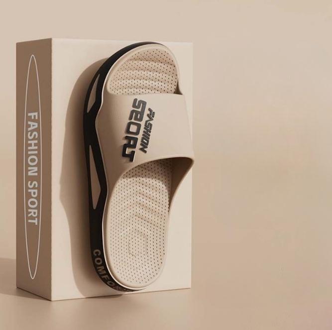 

Мужские тапочки, удобные тапочки с буквенным принтом - мягкие, легкие и нескользящие пляжные сандалии 46-47 хаки